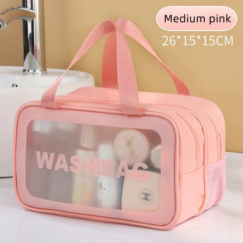 Dry-wet separation double transparent PU makeup bag portable washing bag cosmetic storage bag travel fitness swimming essentials - Dropease