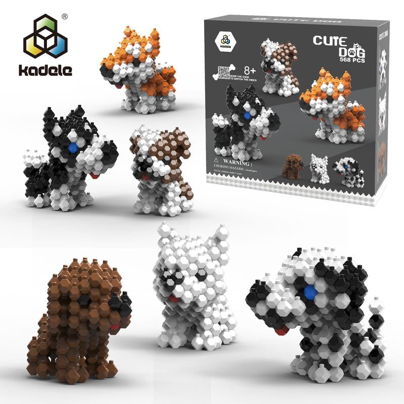 KADELE Cute Dog Building Blocks Animal Sets, Extremely Challenging STEM Building Blocks Decor for Adults Kids, Micro 3D Educational Toys for Boys Girls Ages 8 and Up, 6 Cute Dogs Animal Model Toys as Gift for Adult or Kids