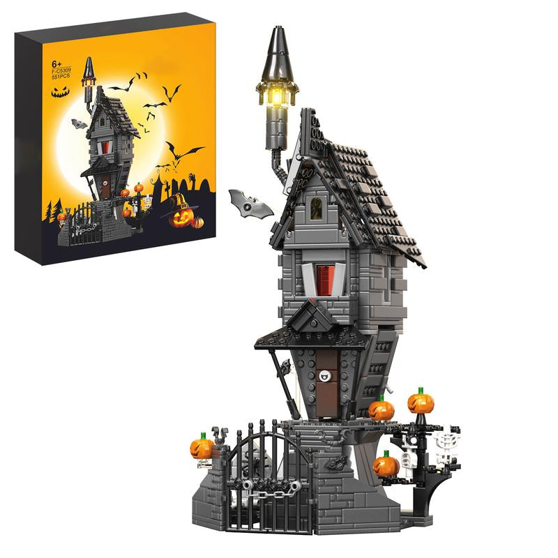 (568 Pcs) Halloween Night Haunted Mansion Jack House Building Blocks Set Model with Glowing Lighting, Ideal Christmas & Halloween Gifts for Fans and Kids Toys