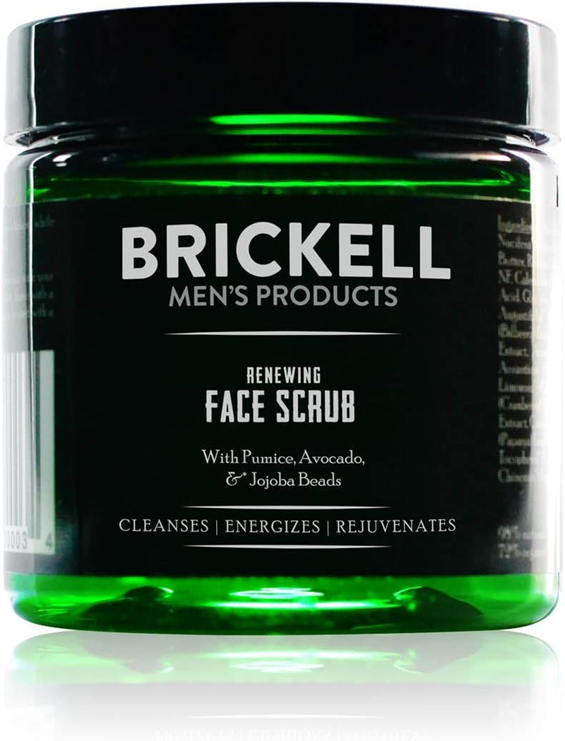 Brickell Men'S Scrub Viso Rinnovatore per Uomo, Naturale E Biologico, Scrub Viso Esfoliante Formulato Con Perline Di Jojoba, Extra Di Caffè E Pomice, 118Ml, Profumato