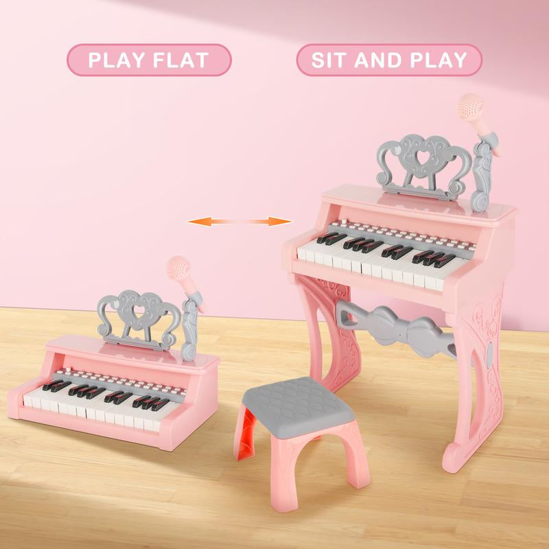 Deao Piano Toy Piano Keyboard Toy, 25 Keys Music Toy Instruments with Microphone, Piano Toys Birthday Xmas Gift, Pink Fun