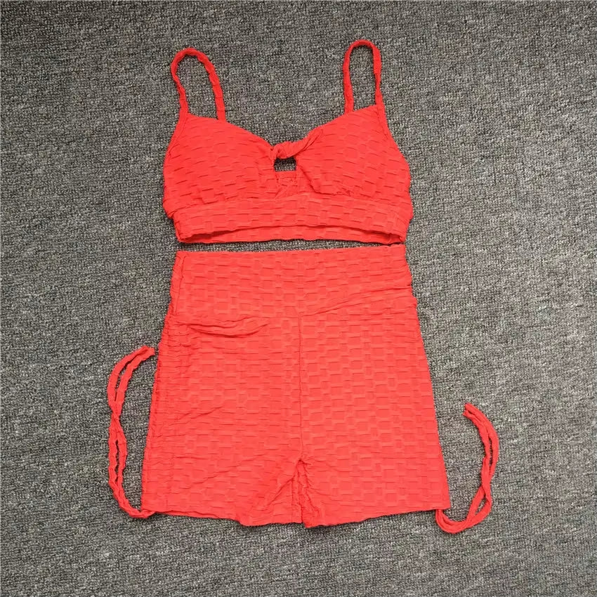 QK 2025 Pad Summer Women 2PCS Scrunch Booty Shorts Yoga Sets Gym Suits Workout Sports Bra Active Wear Outfits Fitness Suits
