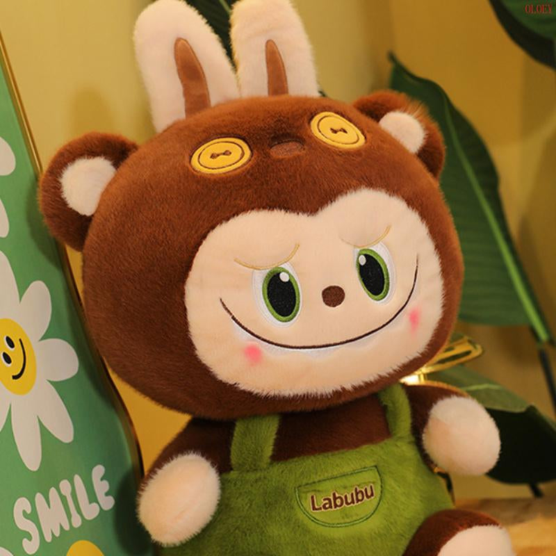 OLOEY New Labub Doll Plush Toy Cute Doll Wearing Green Overalls Suitable for Birthday, Christmas, Valentine'S Day, Halloween Gifts