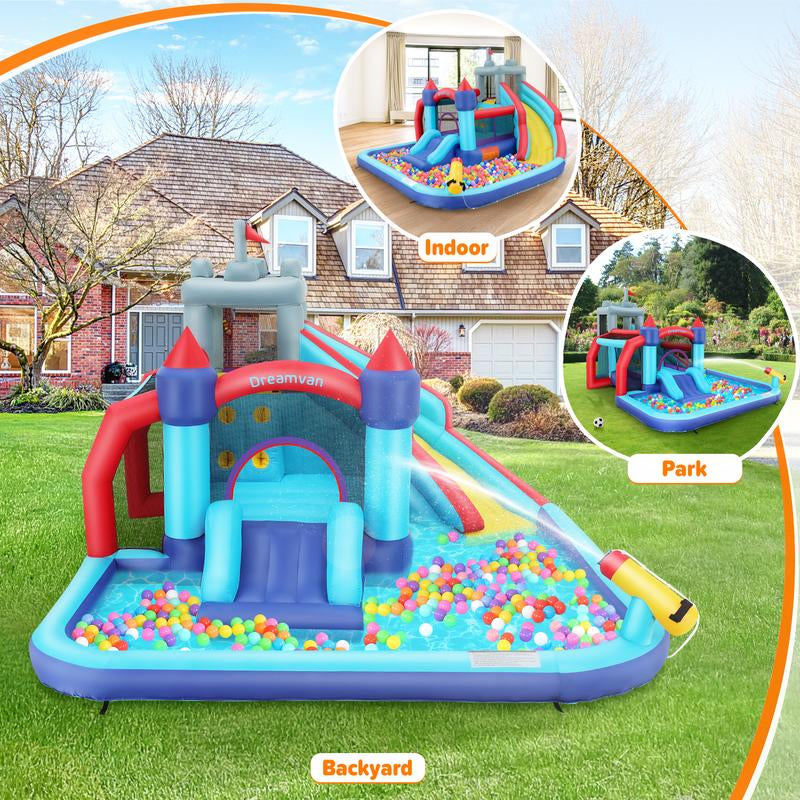 【On Sale】Whubefy Inflatable Bounce House with Slide 10 in 1 Water Slide Park for Kids Aged 3-8,Bounce House Water Slide Gigant Bouncer Wet or Dry, Bouncy House with 550W Blower&Accessories,Large Bouncing Area,Slides,Climbing Wall,Pool,Gifts for Kids