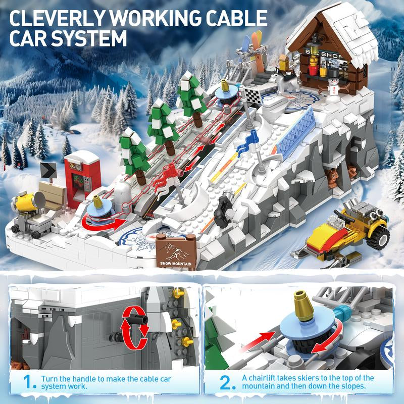 TOKMOC 2200 Pieces,Winter Ski Resort Building Block Set,City Ski and Climbing Center Building Block with Ski Shop and Snowmobile, Ski Slope Block for Winter Sports Play Building Kit,For Aged 12 and Above,Stress Relief Toy,66050