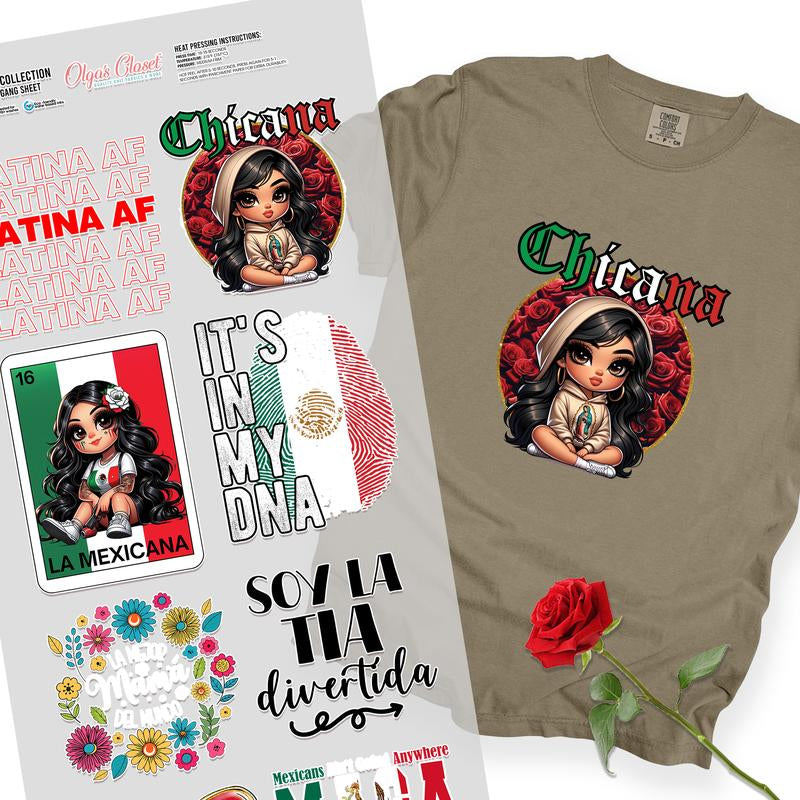 La Mexicana Gang Sheet 10 Premium Quality DTF Heat Transfer Prints DIY 24X63"