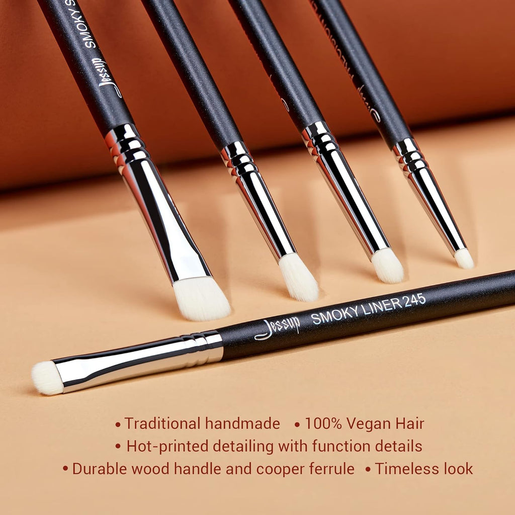 Pennelli Ombretto 7 Pz Set Pennelli Occhi Pennelli Make up Professionale Pennelli Trucco Occhi Alta Qualità Smoky Blending Shader Precision Crease Definer Nero Argento T334