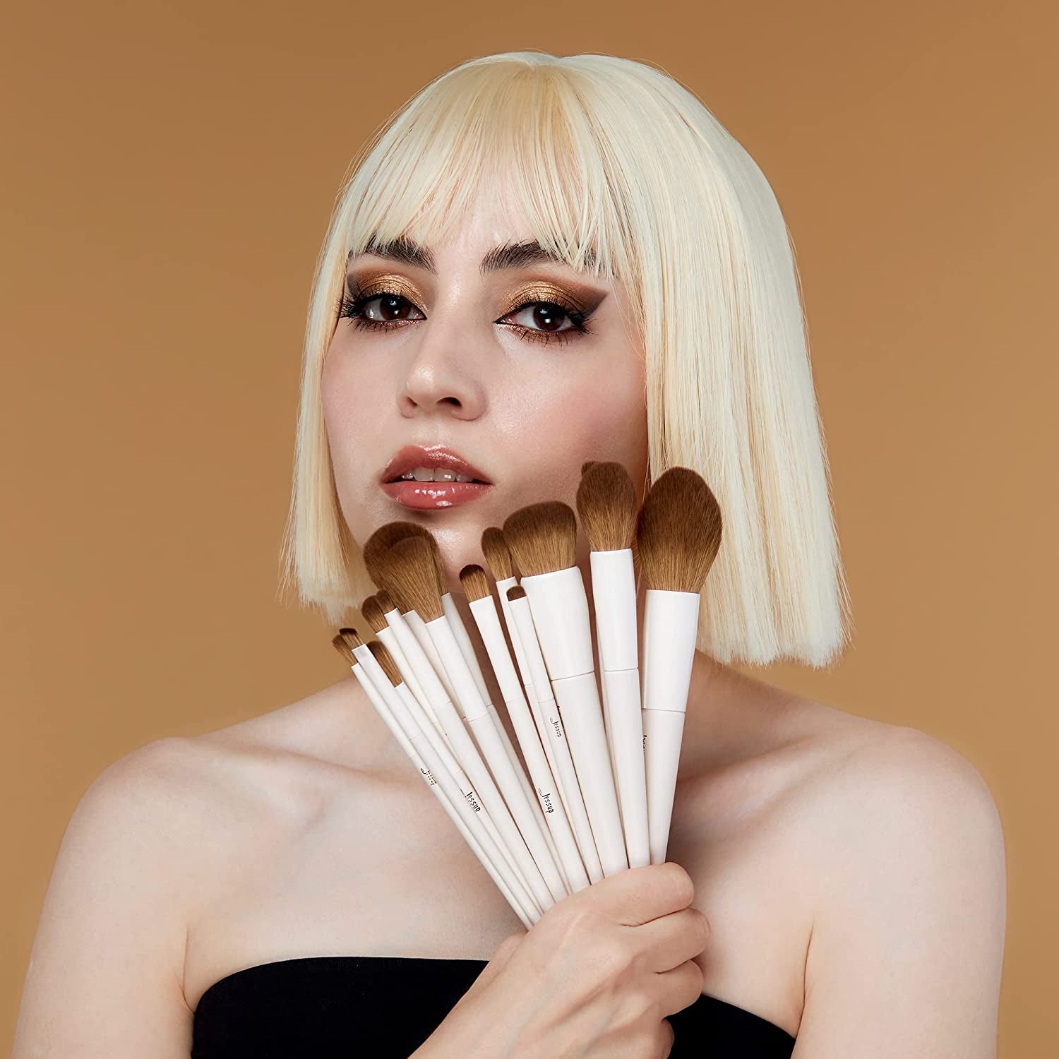 Pennelli Da Trucco, 14 Pezzi, Pennelli Sintetici Di Alta Qualità, per Contouring, Correttore, Fondotinta, Ombretto, Sfumatura, Cipria, Fard, Grigio Chiaro, T329