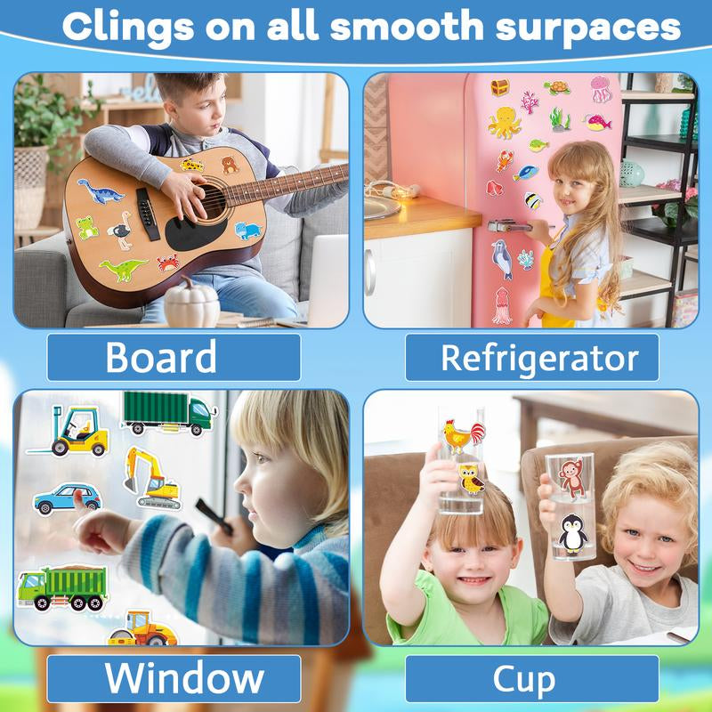 Chiazllta 4 Sets Large Reusable Sticker Books for Toddlers 3-4,Montessori Busy 160Pcs Jelly Stickers, Educational Sticker for Kids 3-5,Travel Toys Activities Crafts Birthdaygifts for Boysgirls35*11Inch（Animal Dinosaur Ocean Vehicle ）