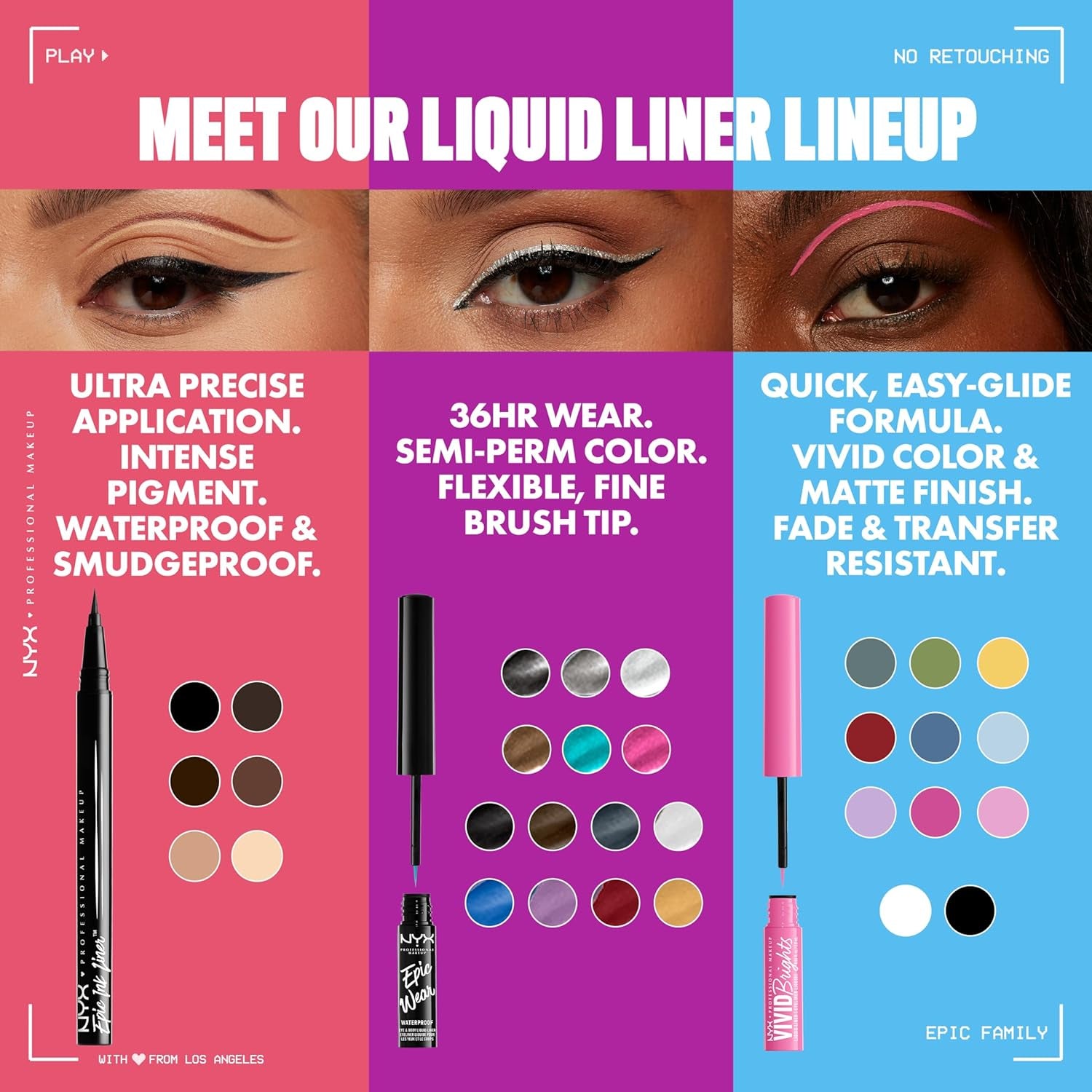 Epic Ink Liner, Eyeliner Liquido Impermeabile, Nero (2 Pezzi), Formula Vegana