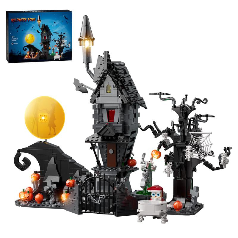 (568 Pcs) Halloween Night Haunted Mansion Jack House Building Blocks Set Model with Glowing Lighting, Ideal Christmas & Halloween Gifts for Fans and Kids Toys