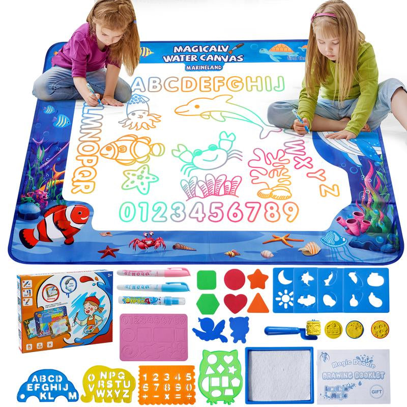 Magic Water Doodle Mat - Kids Drawing & Writing Toy Board - Creative Color Doodle Mat with Magic Pens, Educational Fun for Boys & Girls Ages 3-12, Perfect Toddler Gift
