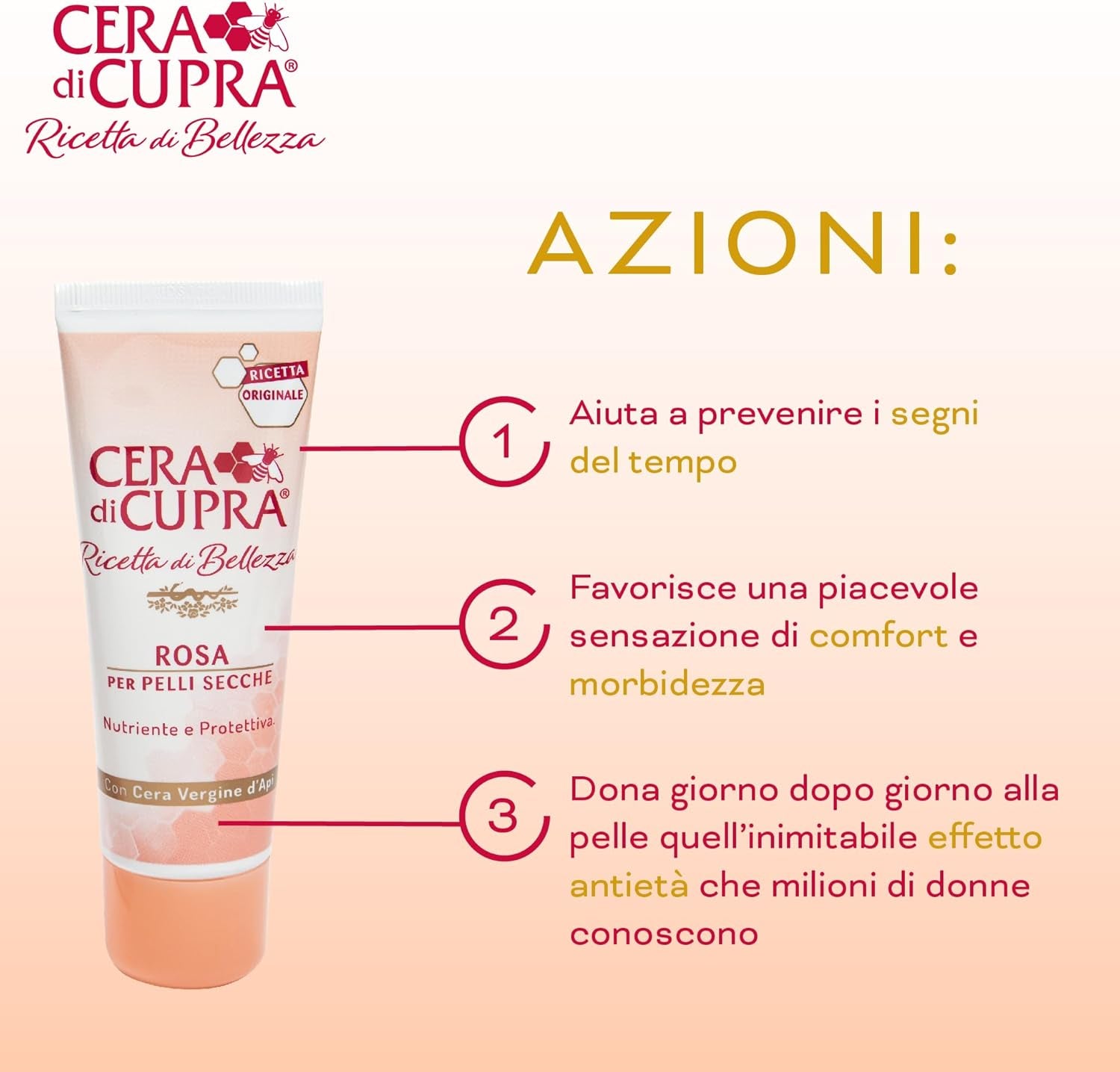 , Crema Rosa Formulazione Tradizionale, Con Cera Vergine D'Api, Ricca Di Componenti Protettivi, Ad Azione Antietà, Made in Italy, Dermatologicamente Testata, Tubetto Da 75 Ml