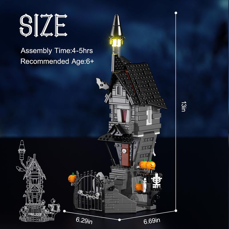 (568 Pcs) Halloween Night Haunted Mansion Jack House Building Blocks Set Model with Glowing Lighting, Ideal Christmas & Halloween Gifts for Fans and Kids Toys