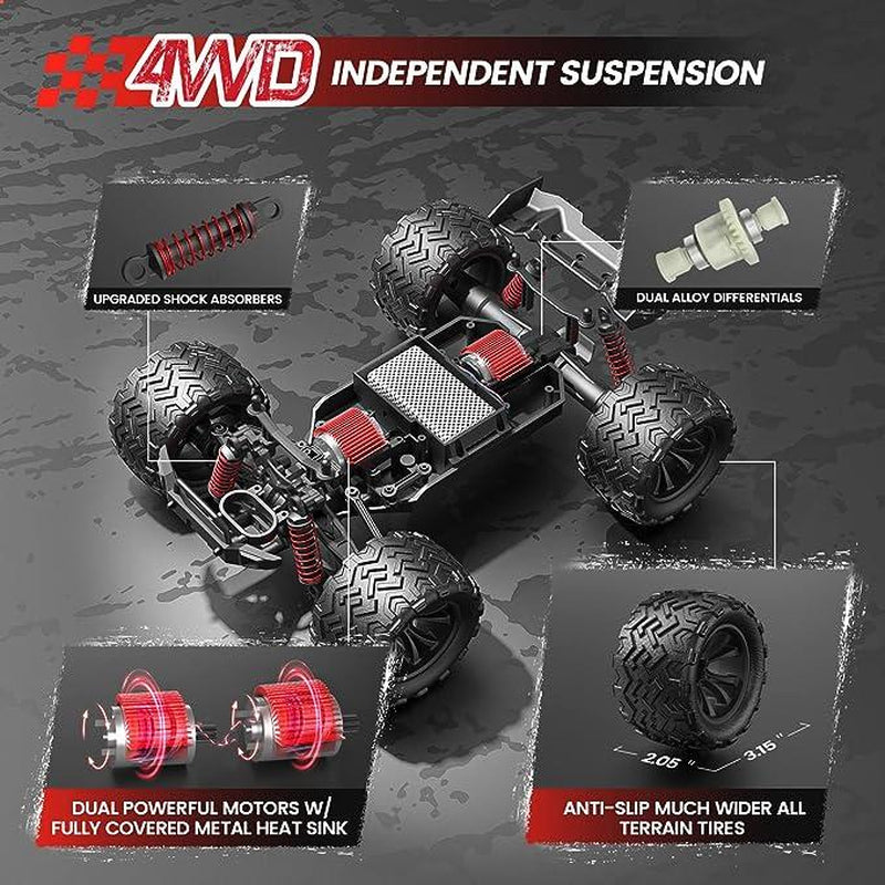 DEERC 9500E 1:16 Scale All Terrain RC Car, 4X4 High Speed Electric Vehicle, 2.4Ghz Off-Road Remote Control Truck with 2 Batteries, 35+ KMH RC Truck