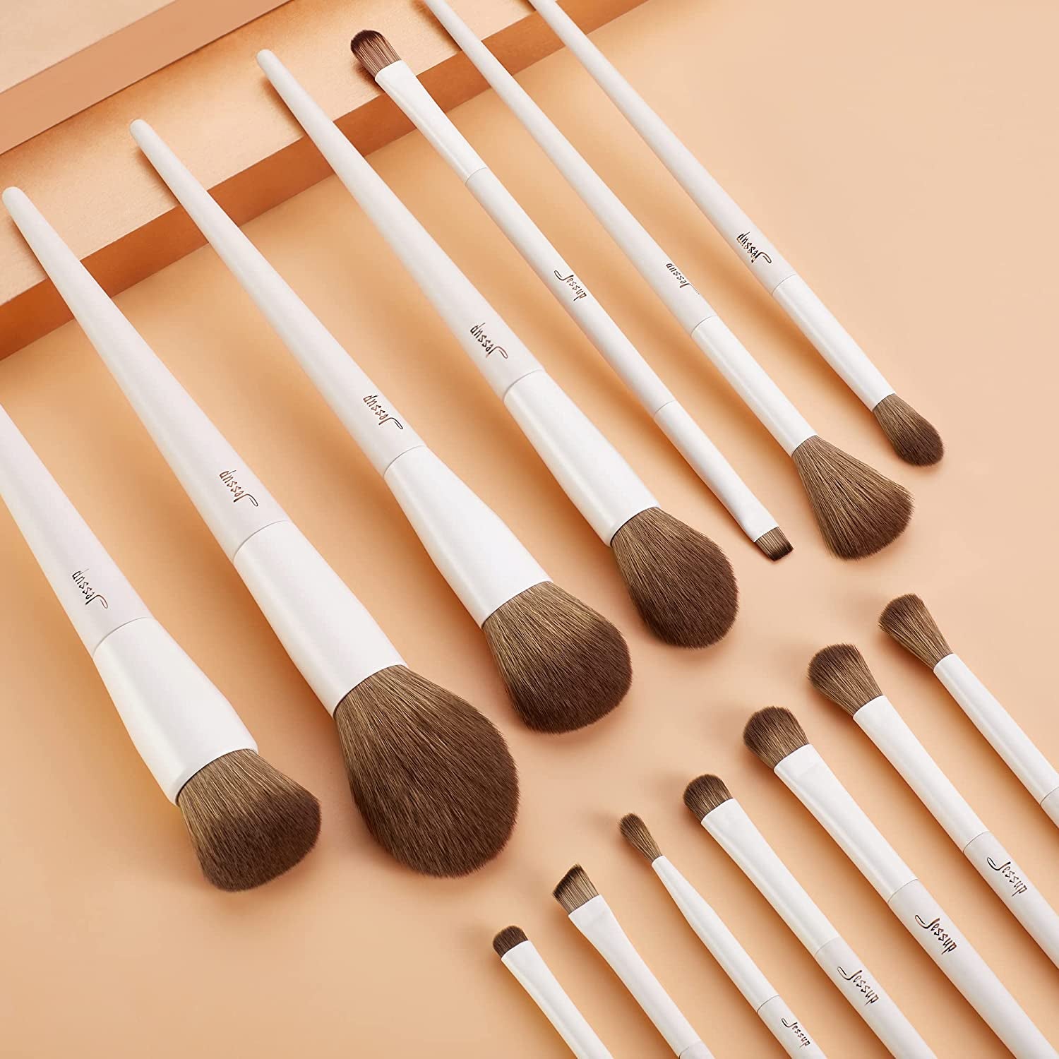 Pennelli Da Trucco, 14 Pezzi, Pennelli Sintetici Di Alta Qualità, per Contouring, Correttore, Fondotinta, Ombretto, Sfumatura, Cipria, Fard, Grigio Chiaro, T329