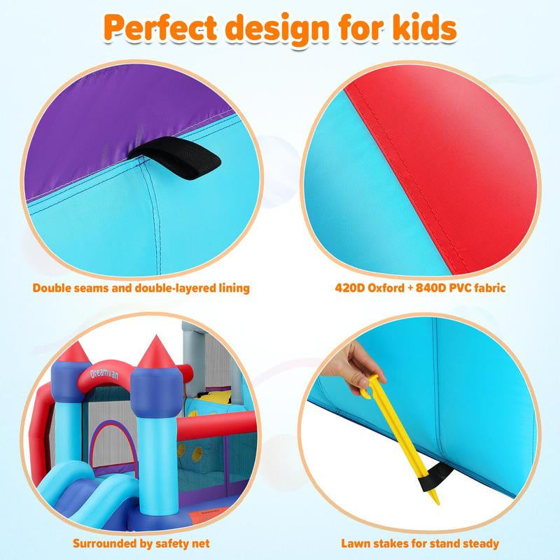 【On Sale】Whubefy Inflatable Bounce House with Slide 10 in 1 Water Slide Park for Kids Aged 3-8,Bounce House Water Slide Gigant Bouncer Wet or Dry, Bouncy House with 550W Blower&Accessories,Large Bouncing Area,Slides,Climbing Wall,Pool,Gifts for Kids