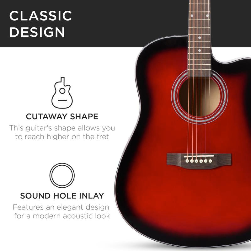Best Choice Products 41In Full Size Beginner Acoustic Guitar Set with Case, Strap, Capo, Strings