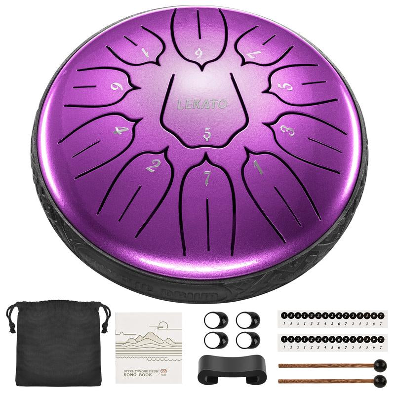 【Brand Guarantee!Free Ship】Lekato Steel Tongue Drum Kit,6 Inch 11 Note Beginner Handpan Rain Drum Percussion Set,D Major for Musical Education Zen Meditation Yoga Deep Sleep,Music Player Friend Singer Song Wirter Kid Birthday Christmas Relax Fun Game Gift