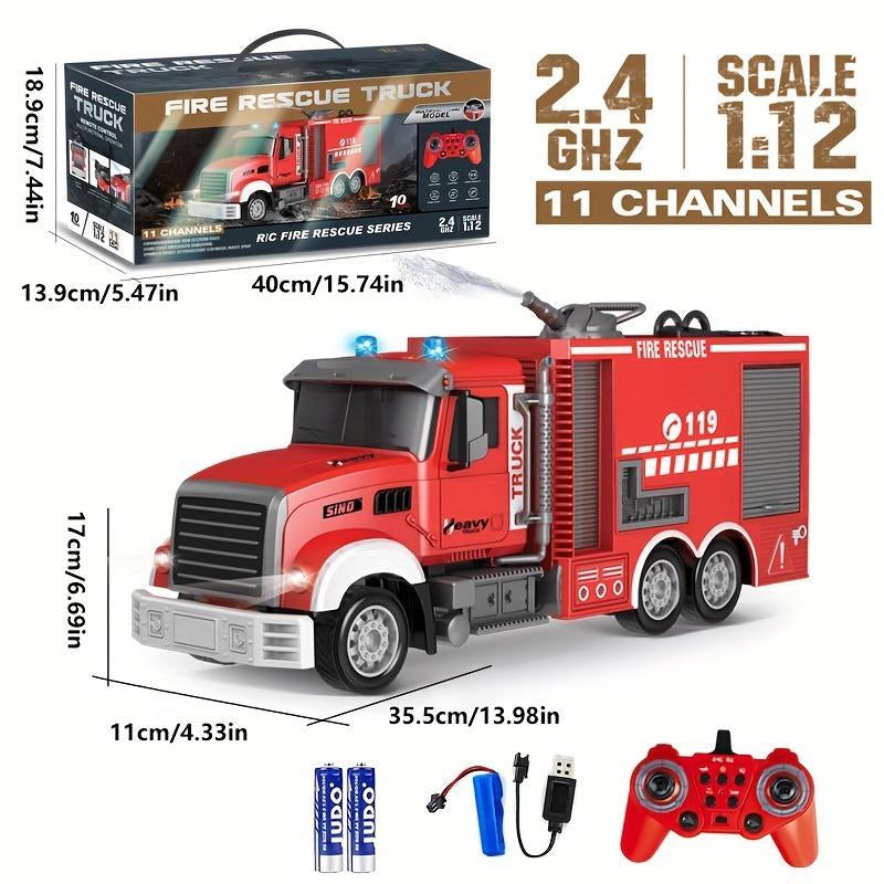 9 CH Remote Control Fire Truck Rc Fire Truck Toy Fire Truck with Lights Working Water Pump and Rotating Rescue Ladder 2.4G Firetruck Toy the Perfect Gift for a Weekend Break