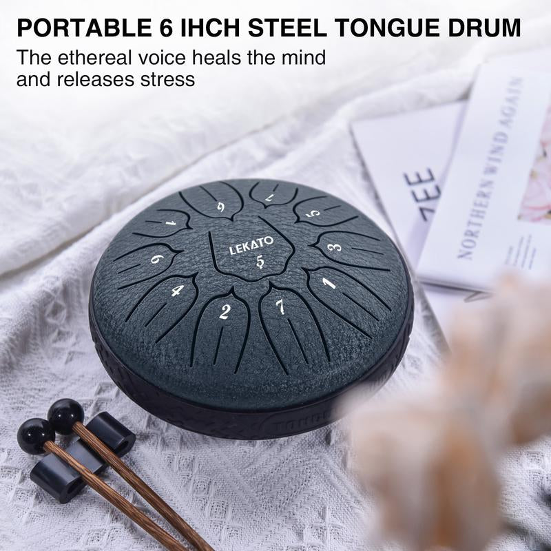 【Brand Guarantee!Free Ship】Lekato Steel Tongue Drum Kit,6 Inch 11 Note Beginner Handpan Rain Drum Percussion Set,D Major for Musical Education Zen Meditation Yoga Deep Sleep,Music Player Friend Singer Song Wirter Kid Birthday Christmas Relax Fun Game Gift