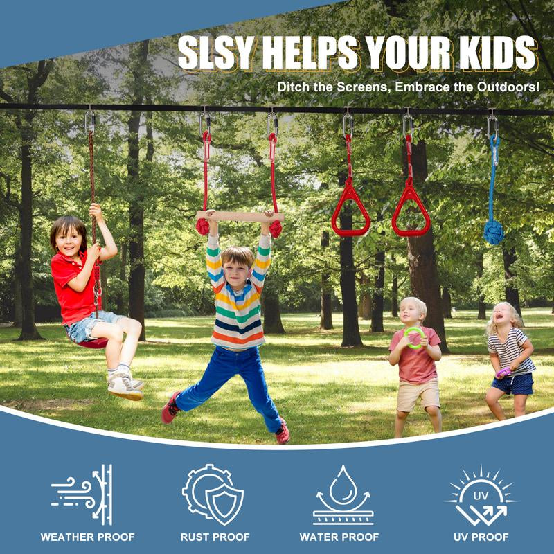 [Dealsforyoudays] MOPHOTO Ninja Obstacle Course for Kids Backyard, 8 Durable Obstacles and 50' Slackline, Outdoor Warrior Obstacle Playset Equipment for Girls & Boys with Swing, Climbing Net, Ladder & Monkey Bars