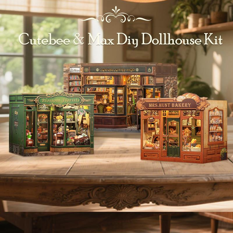 【MRS.HUNT BAKERY】CUTEBEE Dollhouse Miniature with Furniture, DIY Wooden Dollhouse Kit plus Dust Proof, Creative Room Idea