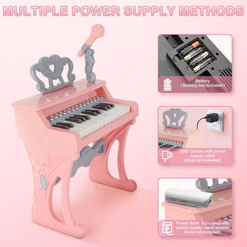 Deao Piano Toy Piano Keyboard Toy, 25 Keys Music Toy Instruments with Microphone, Piano Toys Birthday Xmas Gift, Pink Fun