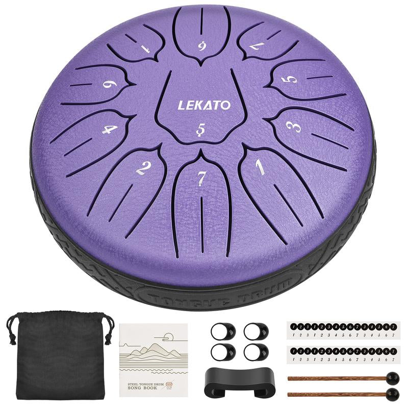 【Brand Guarantee!Free Ship】Lekato Steel Tongue Drum Kit,6 Inch 11 Note Beginner Handpan Rain Drum Percussion Set,D Major for Musical Education Zen Meditation Yoga Deep Sleep,Music Player Friend Singer Song Wirter Kid Birthday Christmas Relax Fun Game Gift