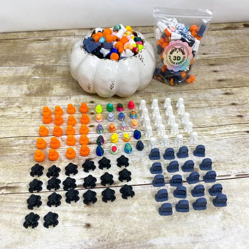 Spooky Mini Pack - Halloween Miniature Ducks Ghosts Duck-Spiders Decor Charms - 100 Pieces