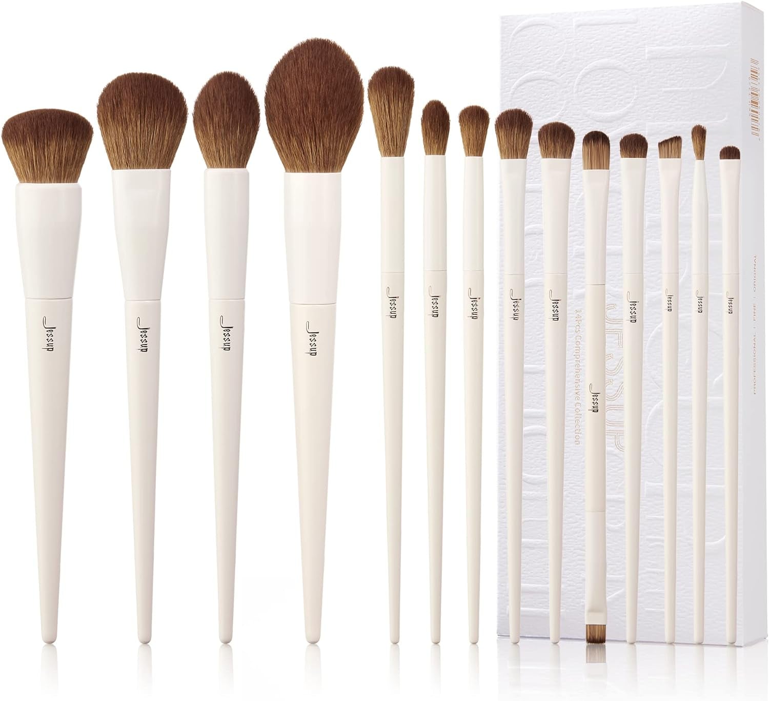 Pennelli Da Trucco, 14 Pezzi, Pennelli Sintetici Di Alta Qualità, per Contouring, Correttore, Fondotinta, Ombretto, Sfumatura, Cipria, Fard, Grigio Chiaro, T329