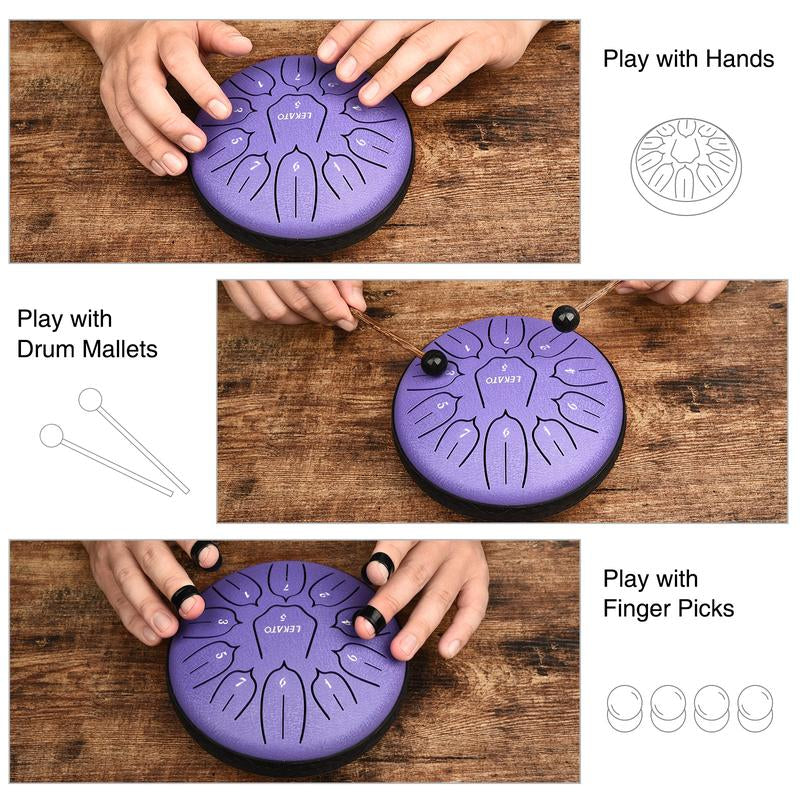 【Brand Guarantee!Free Ship】Lekato Steel Tongue Drum Kit,6 Inch 11 Note Beginner Handpan Rain Drum Percussion Set,D Major for Musical Education Zen Meditation Yoga Deep Sleep,Music Player Friend Singer Song Wirter Kid Birthday Christmas Relax Fun Game Gift