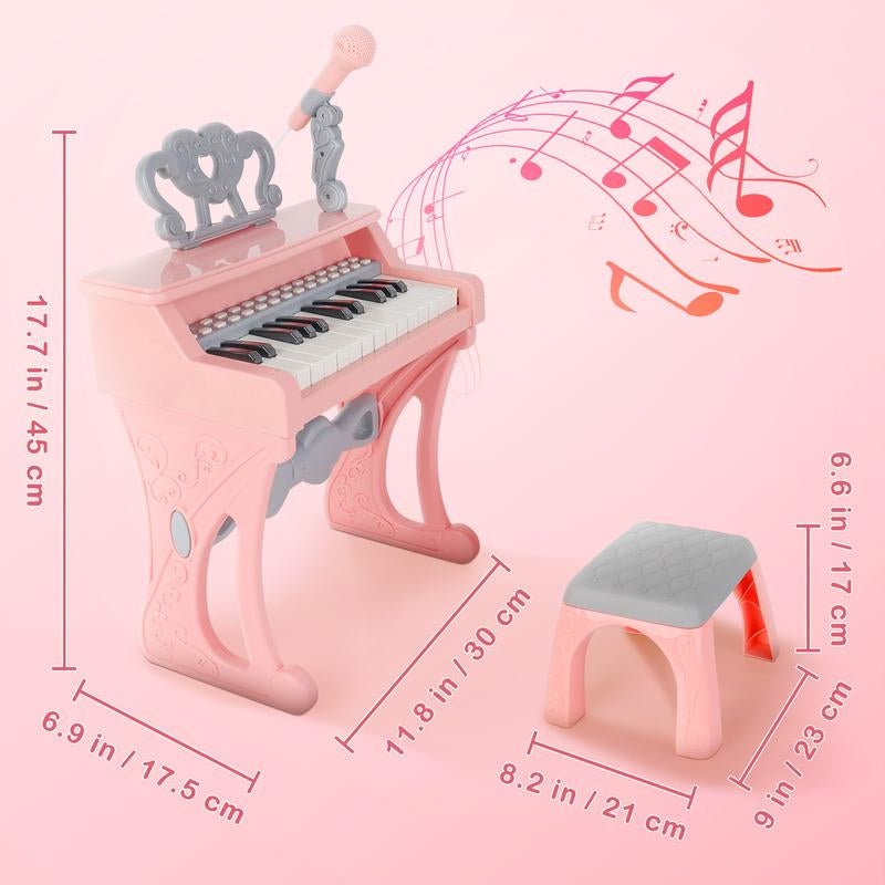 Deao Piano Toy Piano Keyboard Toy, 25 Keys Music Toy Instruments with Microphone, Piano Toys Birthday Xmas Gift, Pink Fun