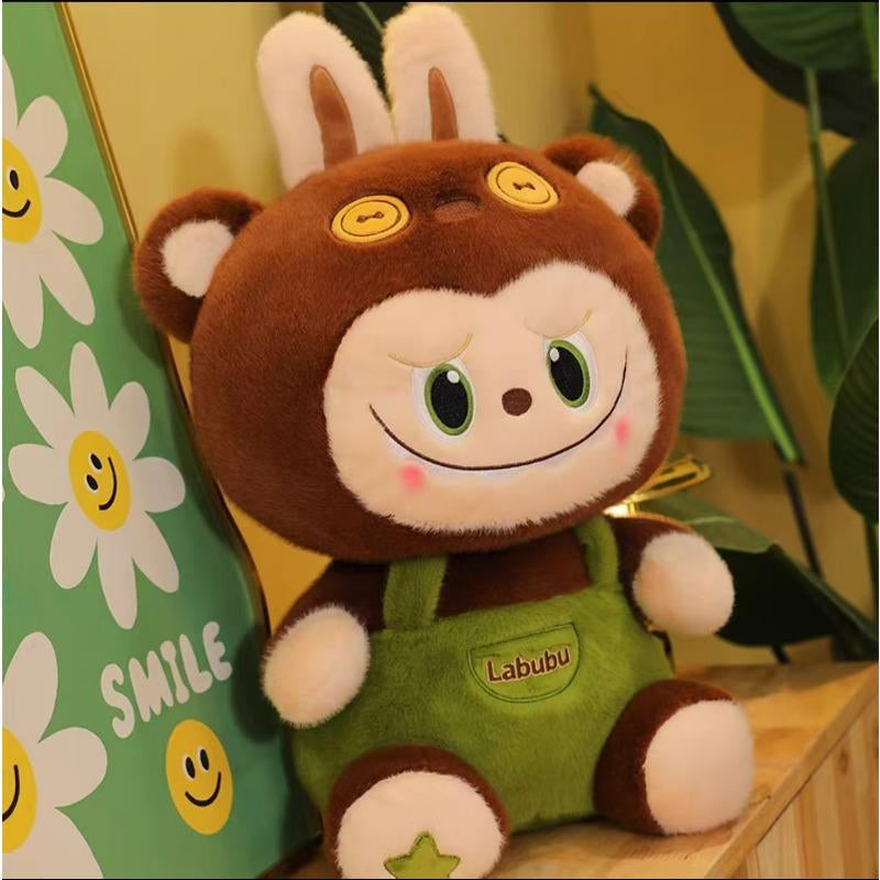 OLOEY New Labub Doll Plush Toy Cute Doll Wearing Green Overalls Suitable for Birthday, Christmas, Valentine'S Day, Halloween Gifts