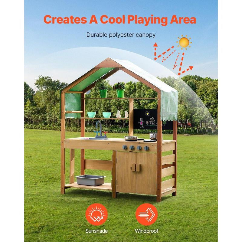 Wooden Mud Kitchen Outdoor Toy Play Kitchen Set for Kids Pretend Playset