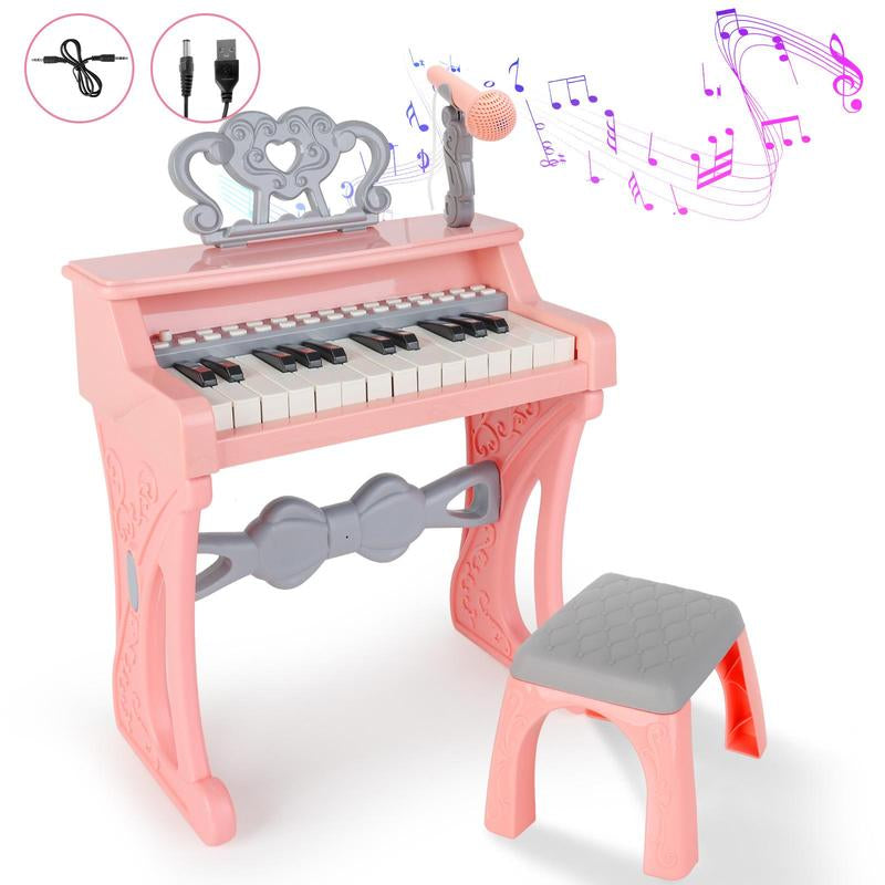 Deao Piano Toy Piano Keyboard Toy, 25 Keys Music Toy Instruments with Microphone, Piano Toys Birthday Xmas Gift, Pink Fun