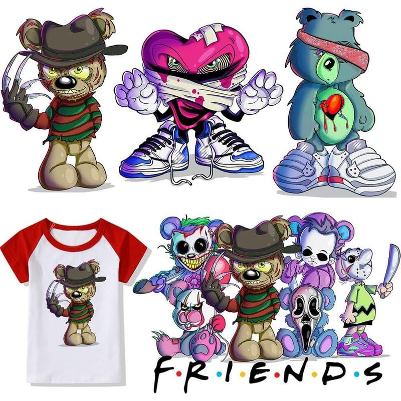 Graffiti Bear Iron on Transfers Decals Urban Cartoon Vinyl Heat Transfer Patch Ready to Press for Street Wear T-Shirts