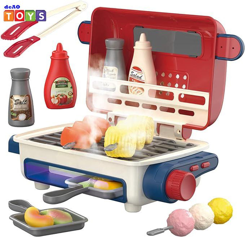 Cooking Toy Set, Kitchen Toy Set, Toy BBQ Grill Set, Little Chef Play, Grill Playset Interactive BBQ Toy Set