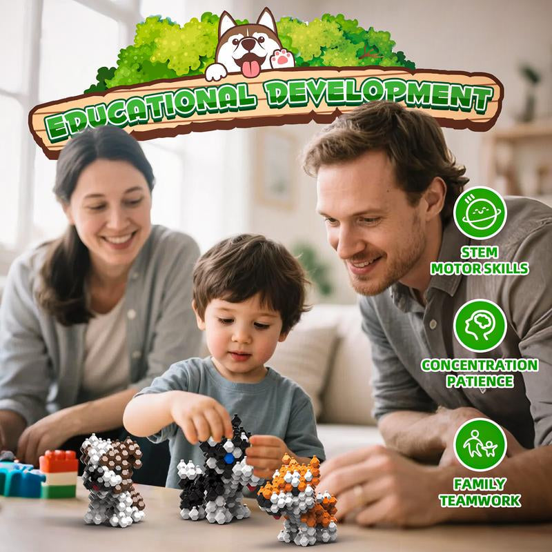 KADELE Cute Dog Building Blocks Animal Sets, Extremely Challenging STEM Building Blocks Decor for Adults Kids, Micro 3D Educational Toys for Boys Girls Ages 8 and Up, 6 Cute Dogs Animal Model Toys as Gift for Adult or Kids