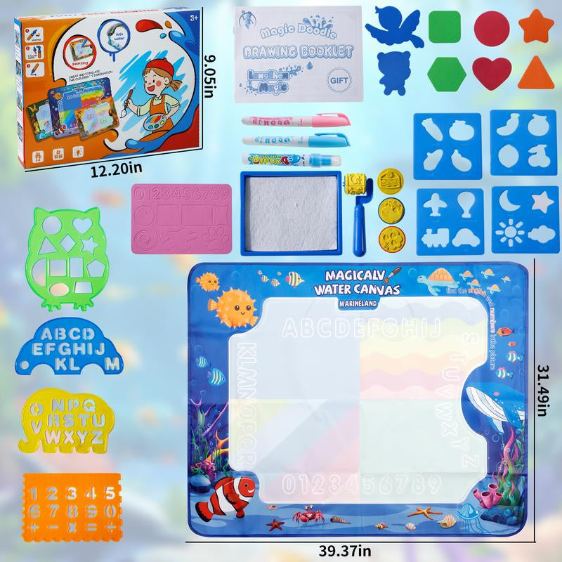 Magic Water Doodle Mat - Kids Drawing & Writing Toy Board - Creative Color Doodle Mat with Magic Pens, Educational Fun for Boys & Girls Ages 3-12, Perfect Toddler Gift