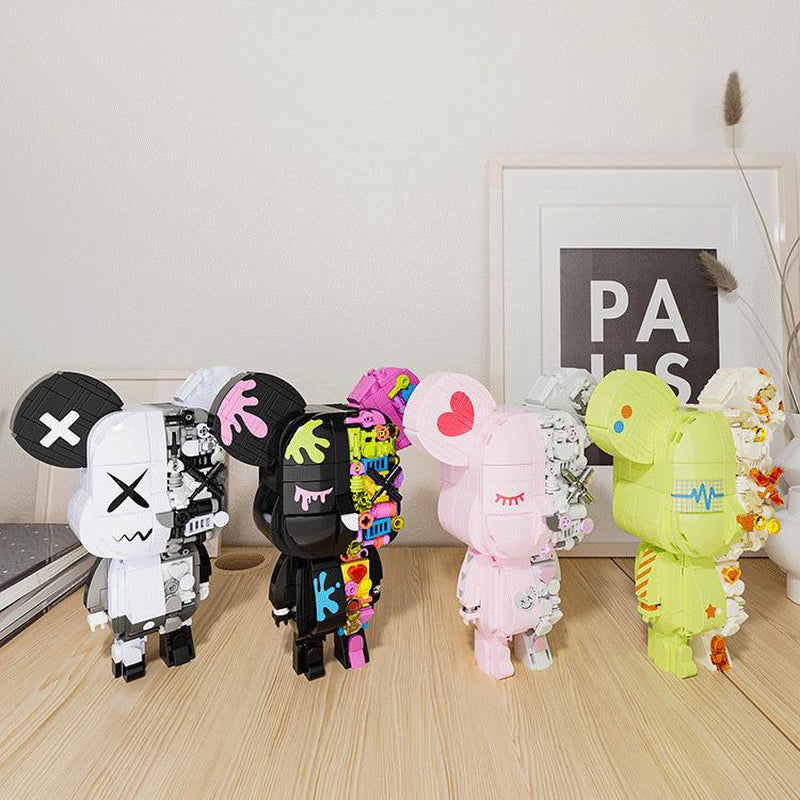 Jaki KAWS Style Bear DIY Building Block Toy Art Brick Figure Gift Creative Assembly Projects for Enthusiasts Educational 200+ Pieces with Hidden Joints & Micro-Gears Perfect Gift for Kids Ages 14+ Collectibles
