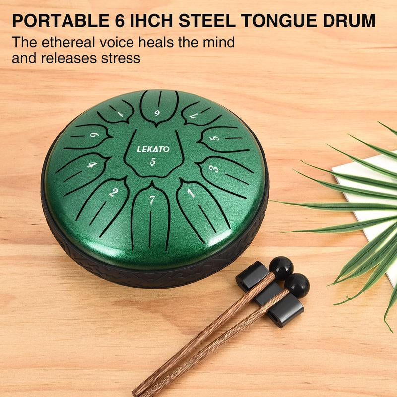 【Brand Guarantee!Free Ship】Lekato Steel Tongue Drum Kit,6 Inch 11 Note Beginner Handpan Rain Drum Percussion Set,D Major for Musical Education Zen Meditation Yoga Deep Sleep,Music Player Friend Singer Song Wirter Kid Birthday Christmas Relax Fun Game Gift
