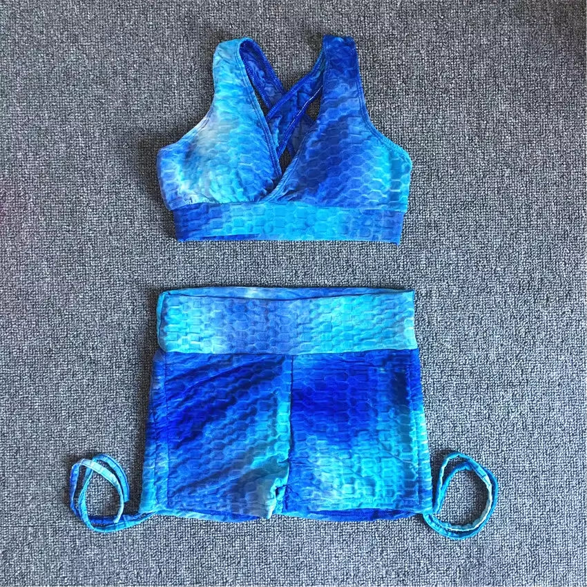 QK 2025 Pad Summer Women 2PCS Scrunch Booty Shorts Yoga Sets Gym Suits Workout Sports Bra Active Wear Outfits Fitness Suits