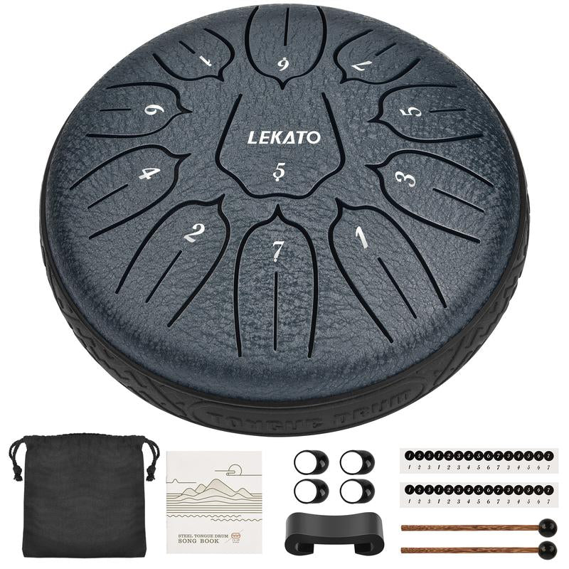 【Brand Guarantee!Free Ship】Lekato Steel Tongue Drum Kit,6 Inch 11 Note Beginner Handpan Rain Drum Percussion Set,D Major for Musical Education Zen Meditation Yoga Deep Sleep,Music Player Friend Singer Song Wirter Kid Birthday Christmas Relax Fun Game Gift