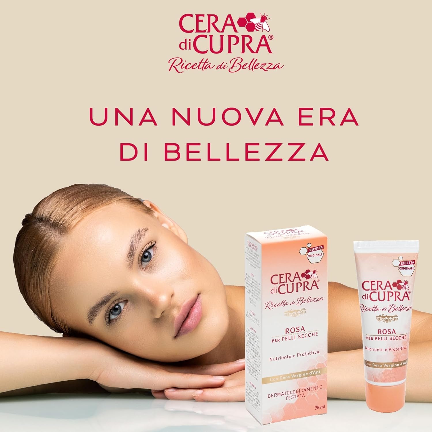 , Crema Rosa Formulazione Tradizionale, Con Cera Vergine D'Api, Ricca Di Componenti Protettivi, Ad Azione Antietà, Made in Italy, Dermatologicamente Testata, Tubetto Da 75 Ml