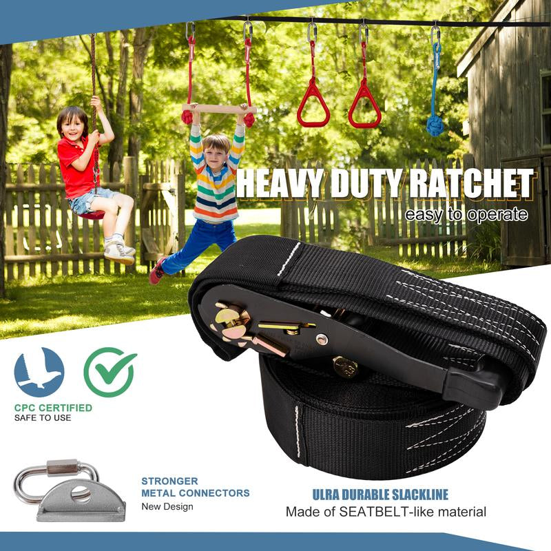 [Dealsforyoudays] MOPHOTO Ninja Obstacle Course for Kids Backyard, 8 Durable Obstacles and 50' Slackline, Outdoor Warrior Obstacle Playset Equipment for Girls & Boys with Swing, Climbing Net, Ladder & Monkey Bars