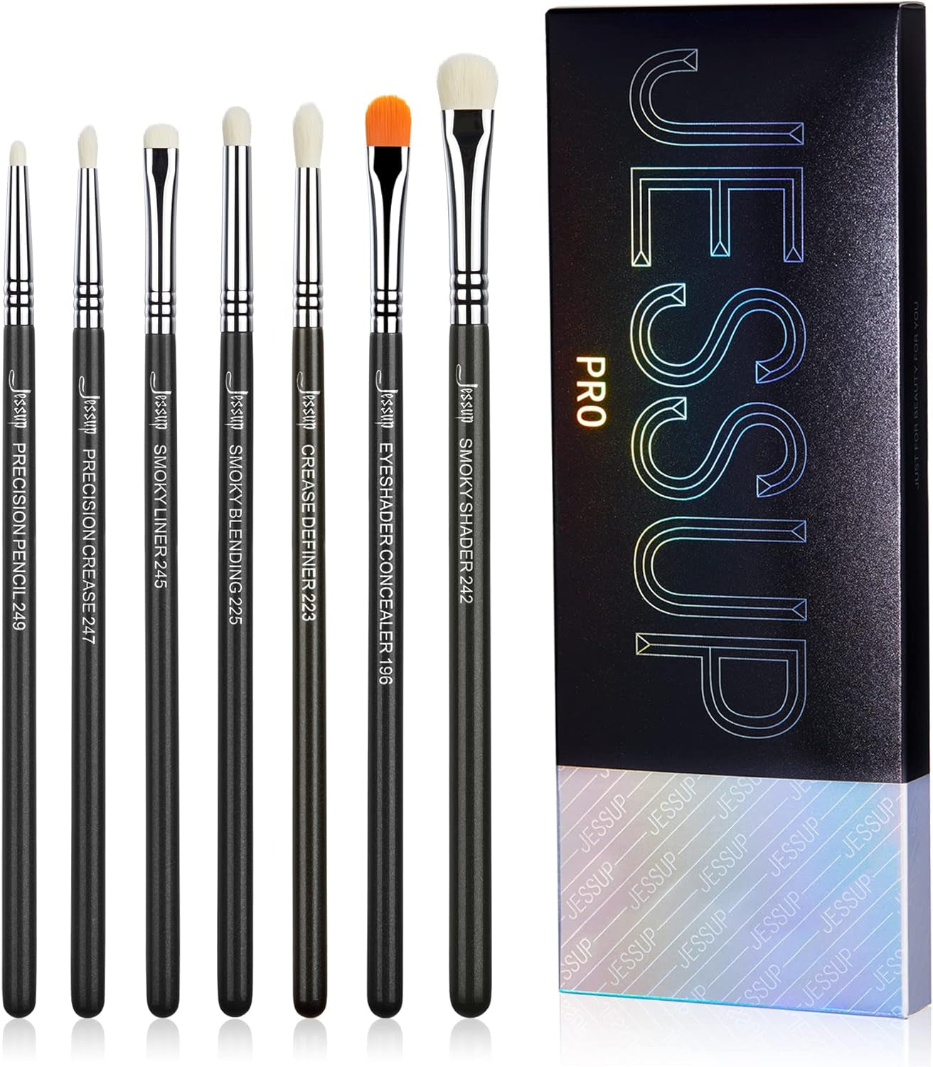 Pennelli Ombretto 7 Pz Set Pennelli Occhi Pennelli Make up Professionale Pennelli Trucco Occhi Alta Qualità Smoky Blending Shader Precision Crease Definer Nero Argento T334