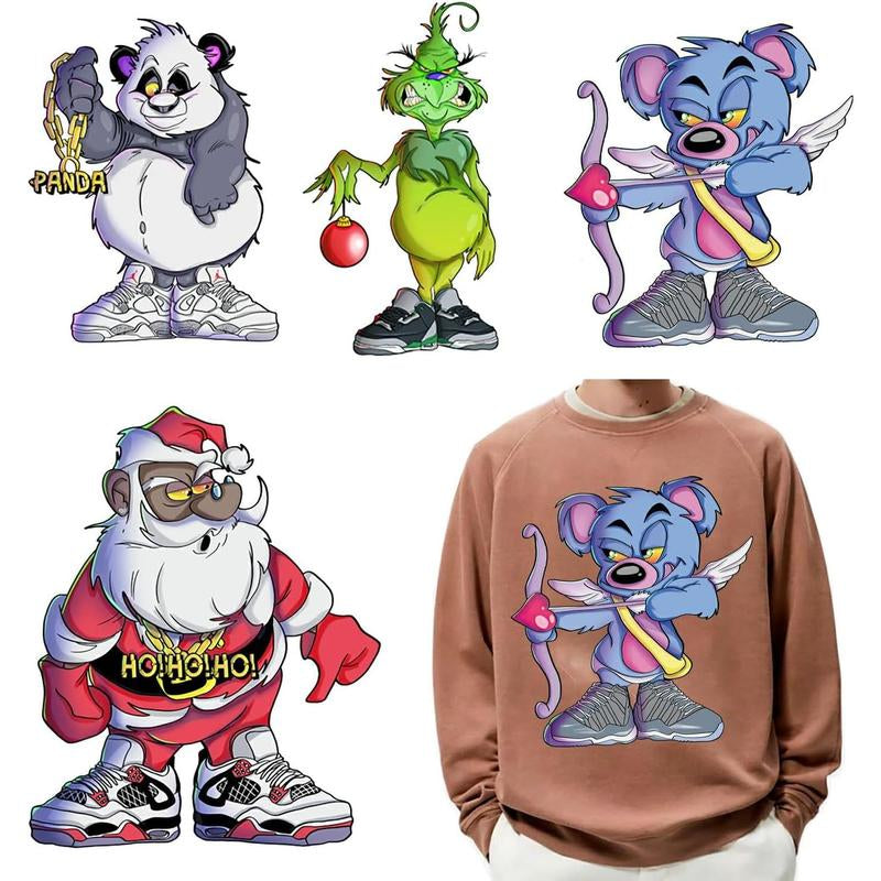 Graffiti Bear Iron on Transfers Decals Urban Cartoon Vinyl Heat Transfer Patch Ready to Press for Street Wear T-Shirts