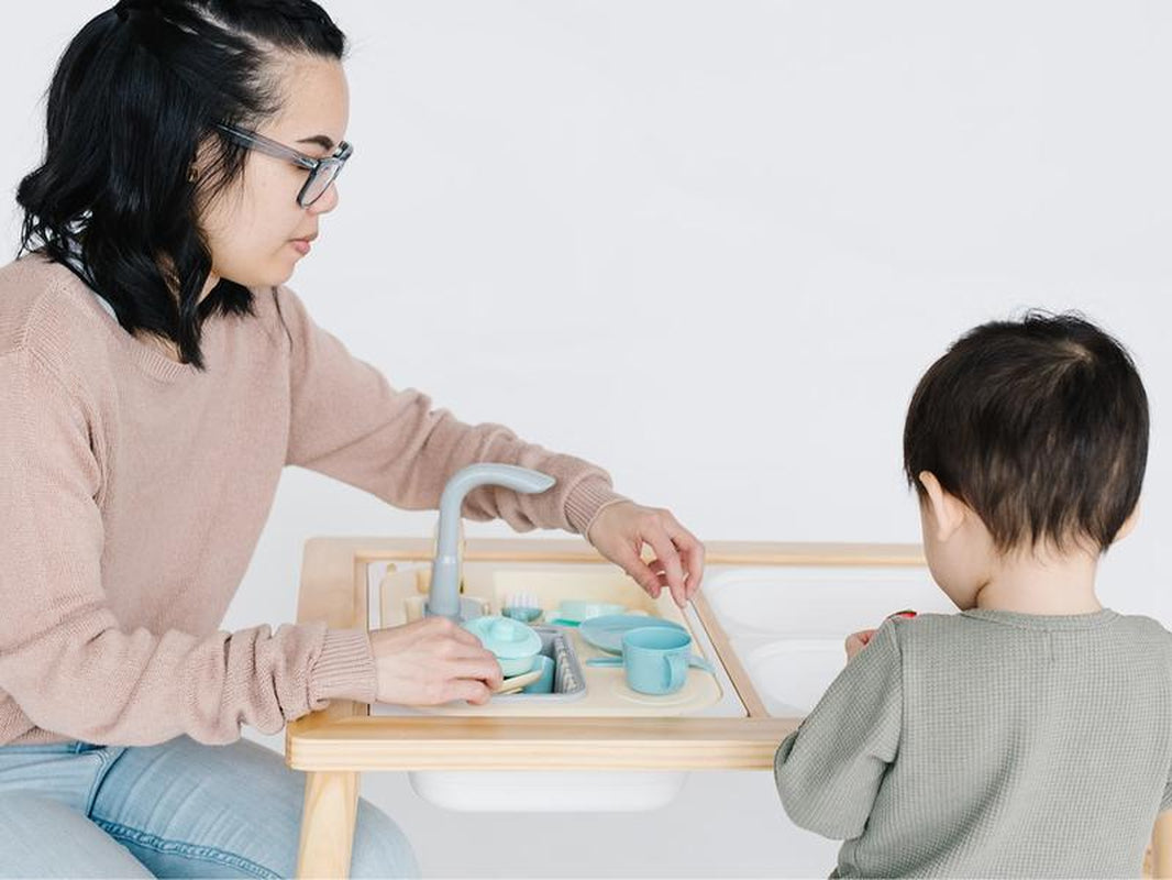 Beright Play Kitchen Sink Toys with Large Bin for Pretend Kitchen Play Learning Toys Toddler Toys Realistic Kitchen Dishwasher Toy Water Circulation System Faucet Tableware Accessories Durable