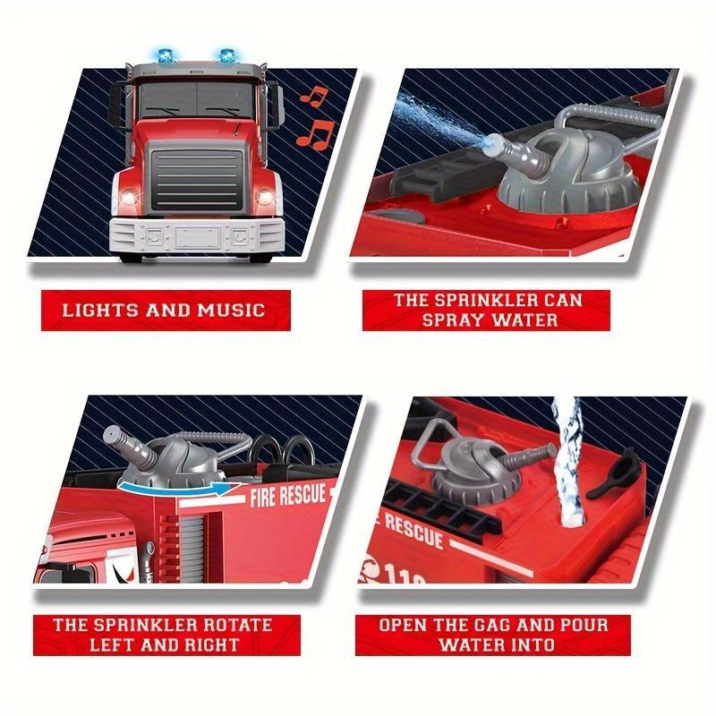 9 CH Remote Control Fire Truck Rc Fire Truck Toy Fire Truck with Lights Working Water Pump and Rotating Rescue Ladder 2.4G Firetruck Toy the Perfect Gift for a Weekend Break